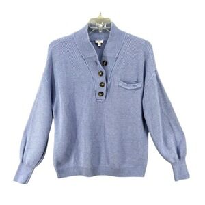 LUNYA Cozy Cottonsilk Pocket Henley Sweater Sz‎ XL Blue
